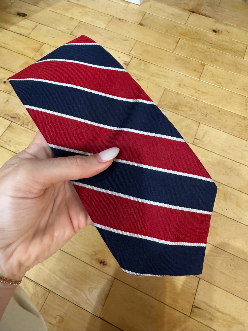 Robert Talbott Vintage Handmade USA Silk Classic Men's Navy and Red Striped Tie